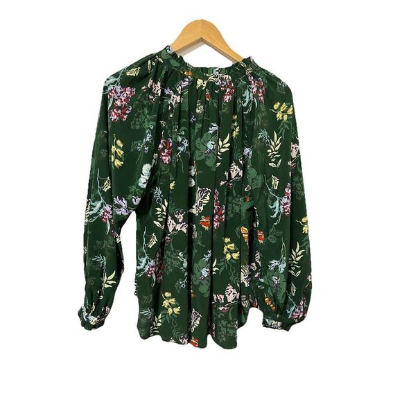 Zadig & Voltaire Theresa Floral Peasant Silk Blouse Size S Green Bloomcore - Picture 2 of 7
